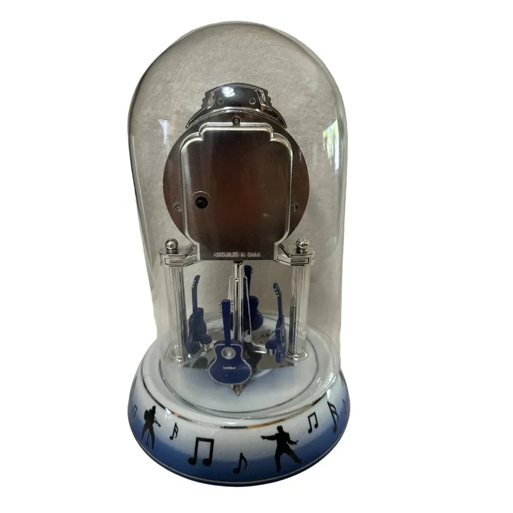 Elvis Presley Pendulum Clock 25th‎ Anniversary Blue Silver Glass Works See Video